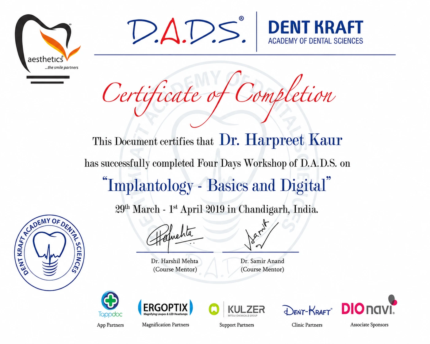 Dental Certificate