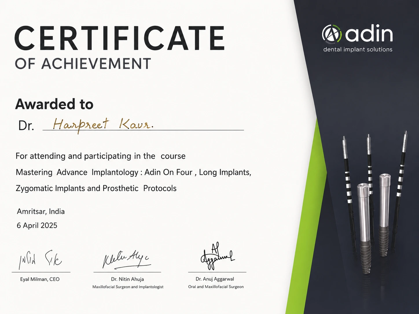 Dental Certificate